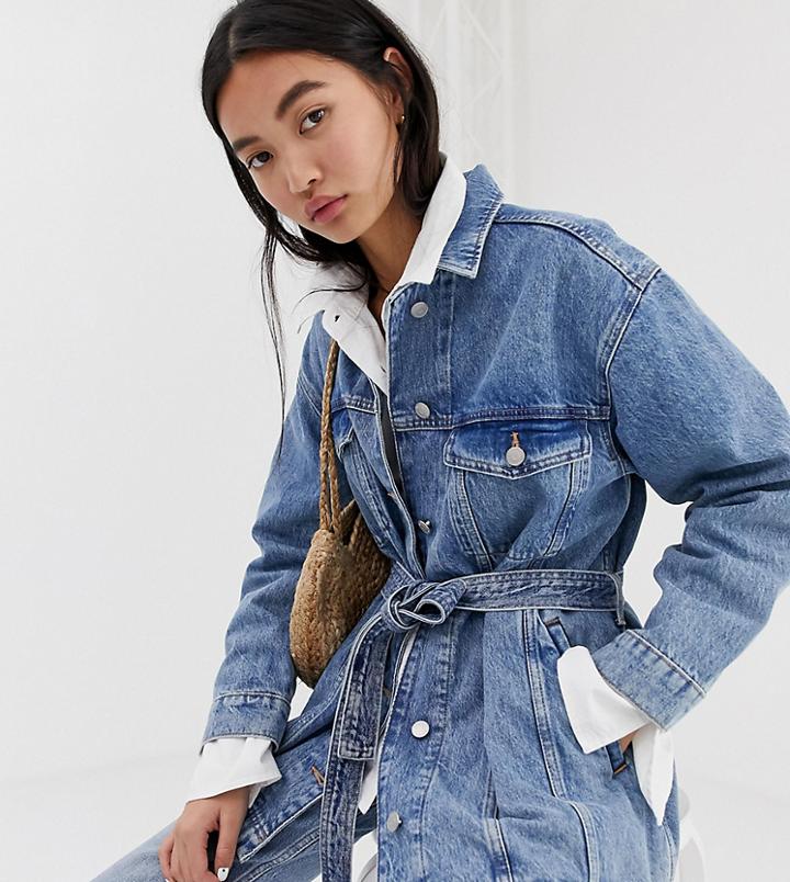 Weekday Tie Waist Denim Jacket In Light Blue - Blue