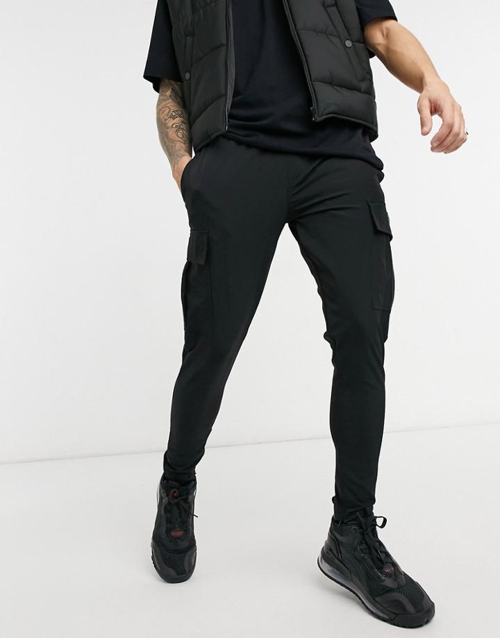 The Couture Club Slim Fit Textured Cargo Sweatpants In Black