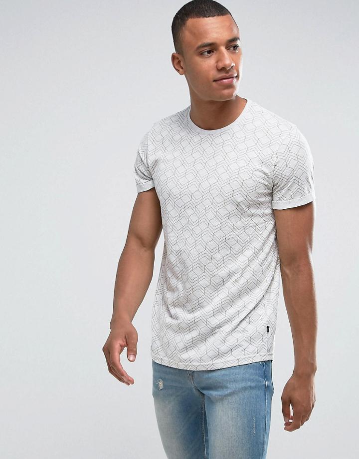 Solid T-shirt In All Over Geo Print - Gray