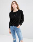 Asos Cropped Sweater With Rolled Edge Detail In Fluffy Yarn - Black