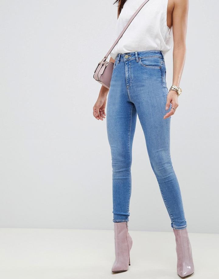 Asos Design Ridley High Waist Skinny Jeans In Lavender Blue Tone Wash
