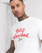Asos Design Holidays Standard T-shirt With Chest Text-white