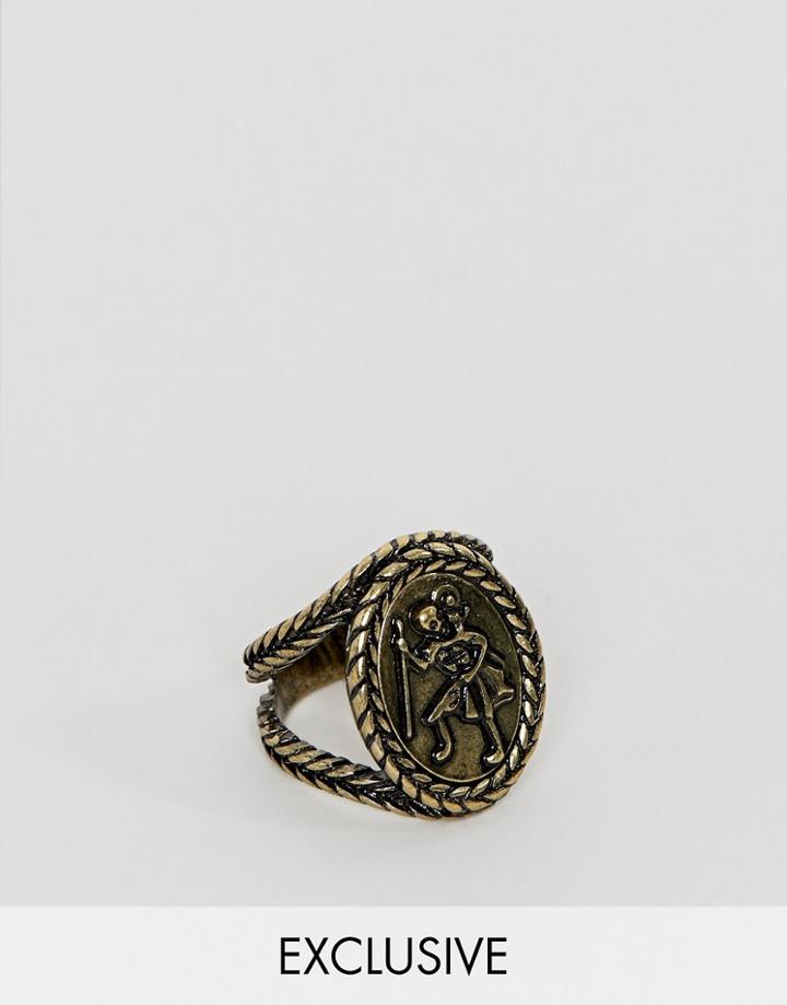 Reclaimed Vintage St Christopher Ring In Burnished Gold - Gold