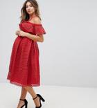 Asos Maternity Lace Cold Shoulder Midi Dress-red
