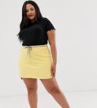 Urban Bliss Plus Denim Mini Skirt With Rope Belt Detail And Raw Hem-yellow