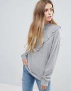 B.young Frill Front Sweater - Gray