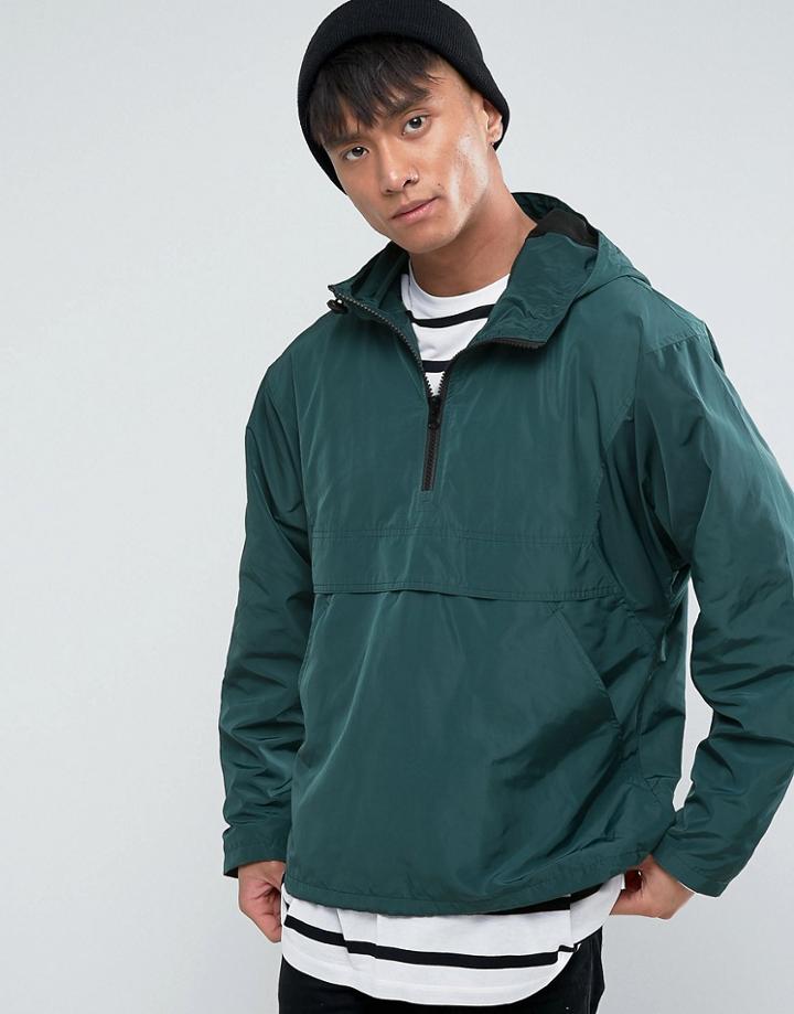 Asos Overhead Windbreaker In Bottle Green - Green