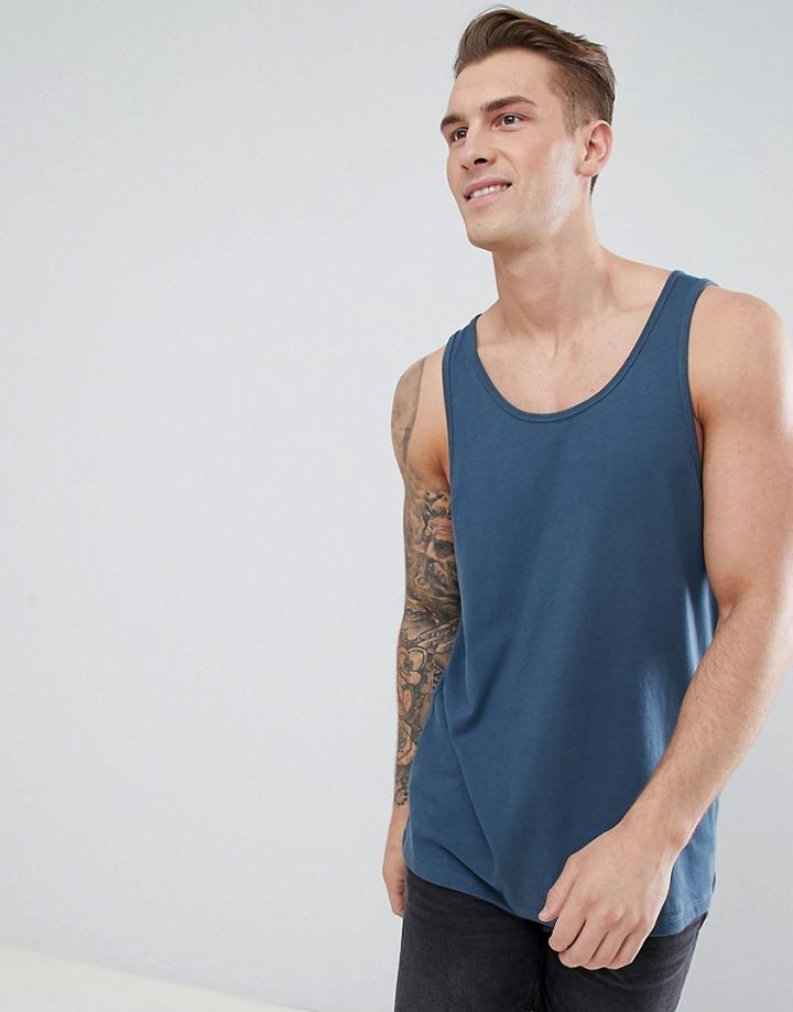 Asos Design Longline Skater Fit Tank In Blue - Blue