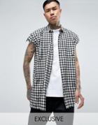 Sixth June Oversized Sleeveless Shirt In Distressed Flannel - White
