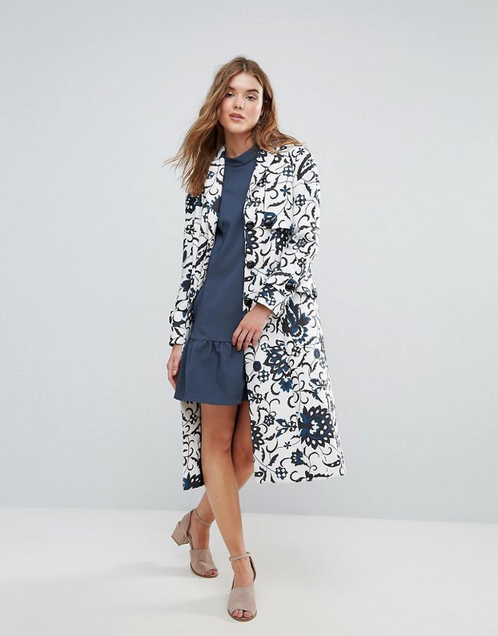 Closet Print Button Pocket Wool Coat - Multi