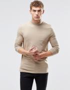 Asos Muscle Long Sleeve T-shirt With Turtle Neck In Biege - Silver Mink