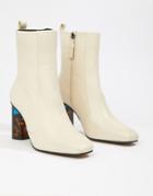 Kurt Geiger Cream Leather Heeled Ankle Boots With Tortoise Effect Contrast Block Heel - Cream