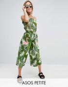 Asos Petite Bandeau Jumpsuit In Print With Embellished Flamingo - Green
