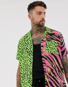 Asos Design Festival Relaxed Fit Shirt In Animal Mix And Match-green