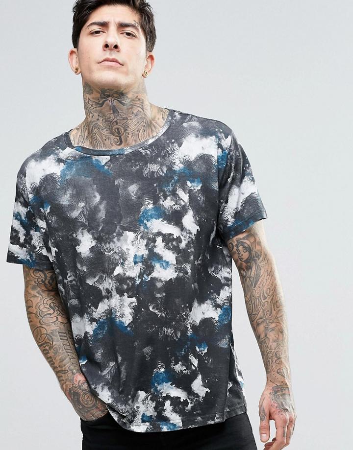 Dr Denim Russ Marble Print T-shirt - Gray