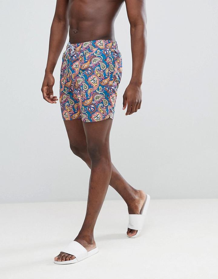 Pretty Green Vintage Paisley Logo Swim Shorts In Multi - Multi