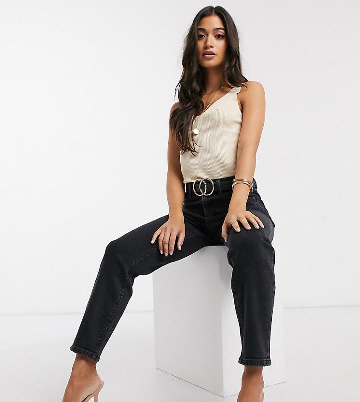 Stradivarius Petite Slim Mom Jeans With Stretch In Black