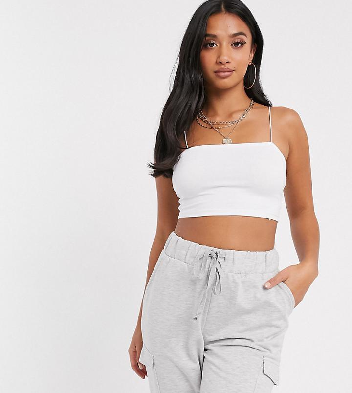 Asos Design Petite Crop Bandeau With Skinny Straps In White