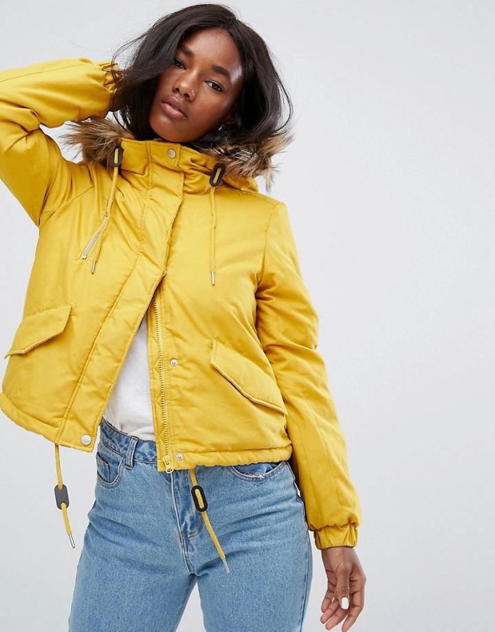 Noisy May Short Parka Jacket - Yellow
