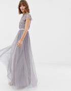 Needle & Thread Embellished Bodice Tulle Maxi Gown In Lavender - Purple
