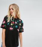 Asos Tall T-shirt With Floral Embroidery - Black