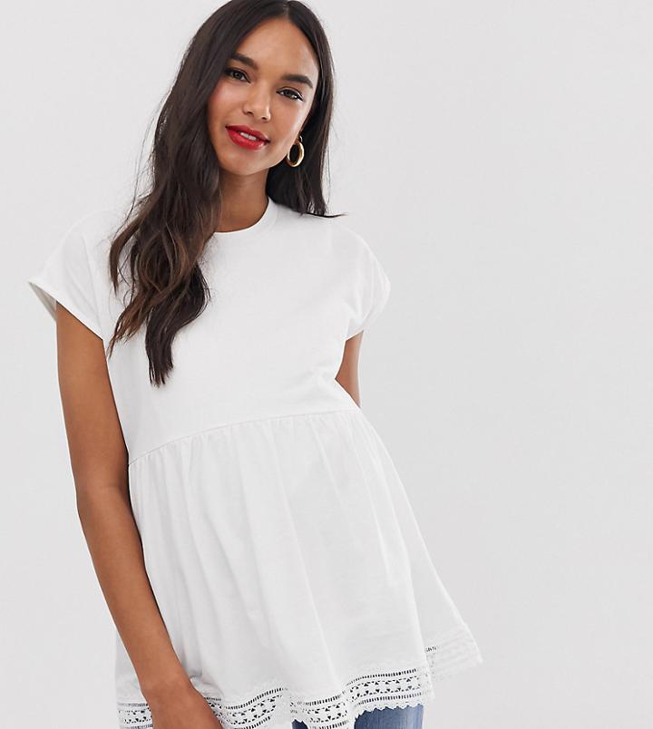 Asos Design Maternity Nursing Sleeveless Smock Top With Crochet Hem-cream