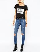 Cheap Monday Mid Rise Skinny Jeans With Distressing - Blue