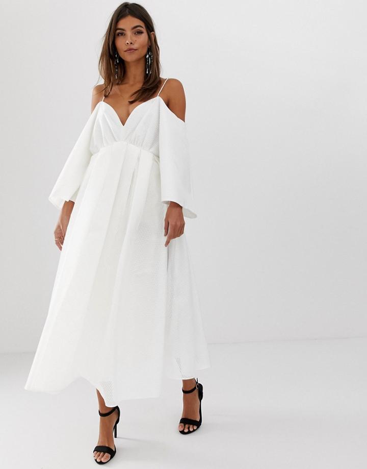 Asos Edition Cross Back Midi Dress In Organza Check-white
