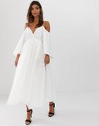 Asos Edition Cross Back Midi Dress In Organza Check-white