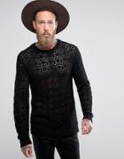 Asos Crochet Sweater In Tan - Black