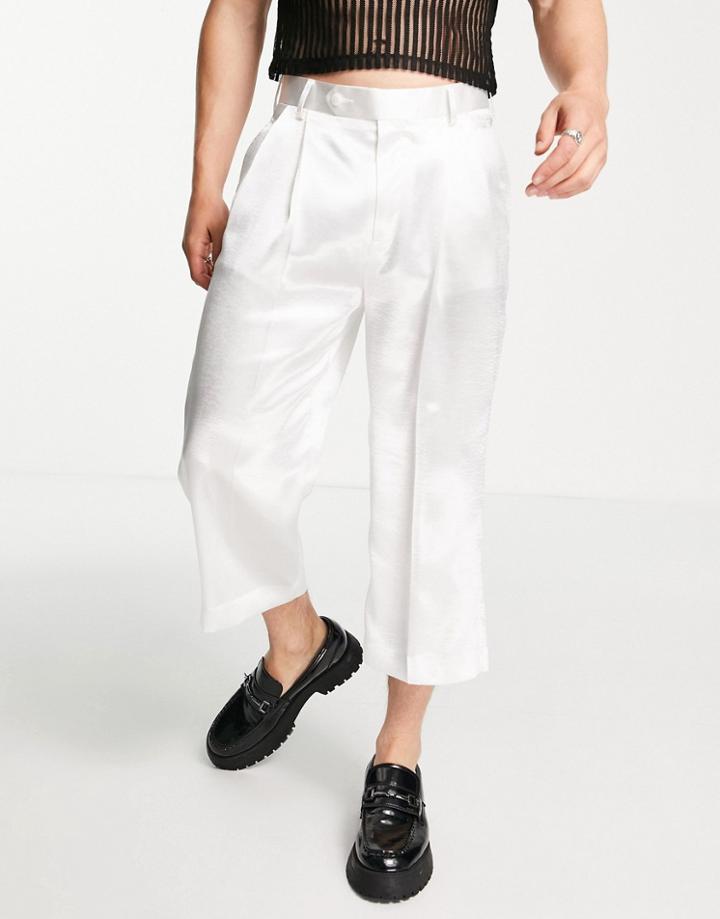 Asos Design Smart Wide Leg Cullottes In White Satin