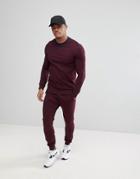 Asos Tracksuit Muscle Sweatshirt / Super Skinny Jogger In Burgundy With Contrast Ringer - Red