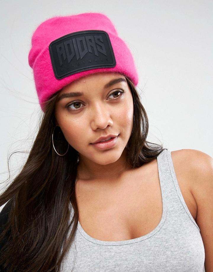 Adidas Fluffy Beanie With Large Logo In Pink - Pink
