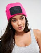 Adidas Fluffy Beanie With Large Logo In Pink - Pink