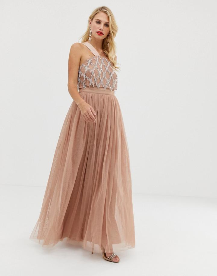 Asos Design Embellished Top Halter Tulle Maxi Dress - Pink