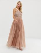 Asos Design Embellished Top Halter Tulle Maxi Dress - Pink