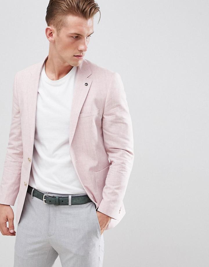Burton Menswear Regular Fit Linen Blazer In Pink - Pink