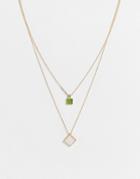 Glamorous Multirow Necklace With Faux Peridot And Opal Enamel-gold