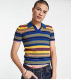 Collusion Knit Polo Sweater In Stripe Print-multi