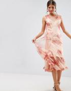Asos Salon Mesh Floral Embroidered Godet Sheer Maxi Dress - Pink