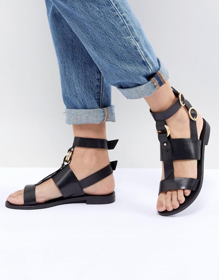 Office Shadow Black Leather Sandals - Black