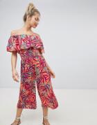 Influence Palm Print Bardot Beach Jumpsuit - Multi