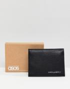 Asos Design Leather Cardholder In Black With Silver Emboss - Black