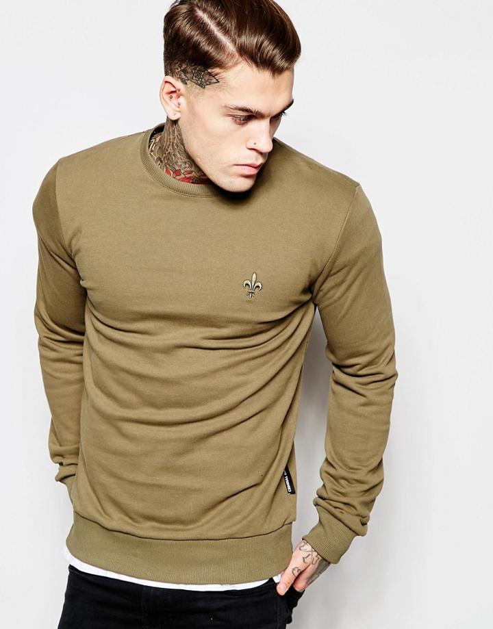 Criminal Damage Sweatshirt With Small Logo - Olive