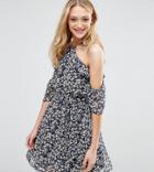 Influence Tall Dress With Ruffles In Ditsy Floral Print - Navy