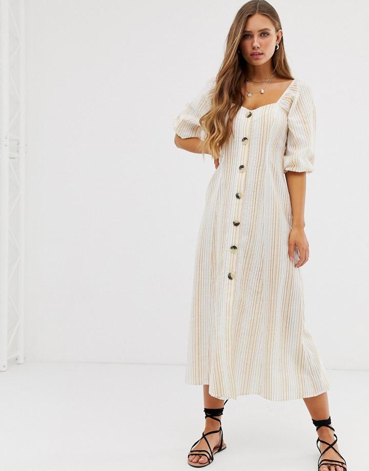 Asos Design Button Through Maxi Dress In Seersucker In Stripe-multi
