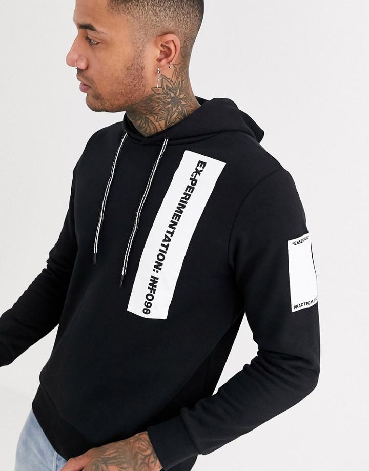 Jack & Jones Core Overhead Logo Detail Hoodie In Black