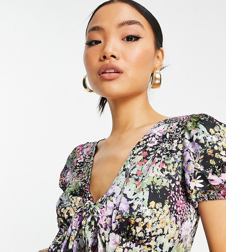 Topshop Petite Pastel Large Floral Midi Dress In Multi