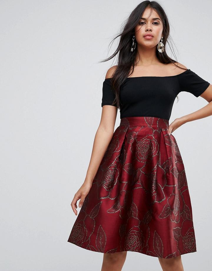 Ax Paris Jacquard Skirt Midi Dress - Purple