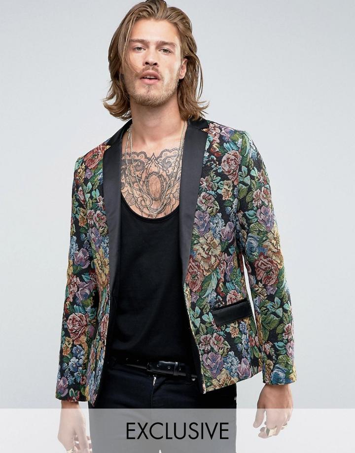 Reclaimed Vintage Tapestry Blazer - Black